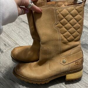 Timberland Tan Heeled Boots with Quilted Design and Chunky Sole